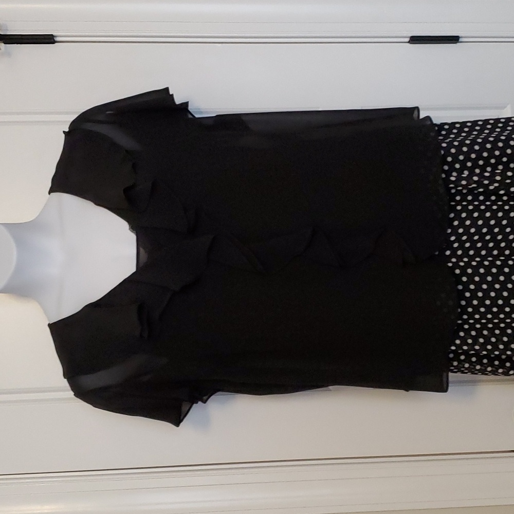 Sheer blouse with spaghetti strap shell with ruffle feature